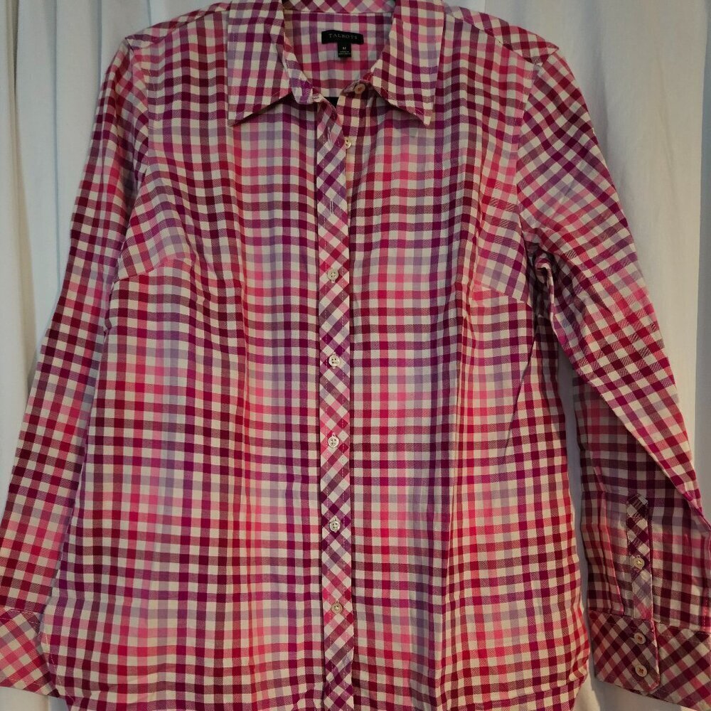 Talbots women’s Pink and Purple Checkered Button Shirt M